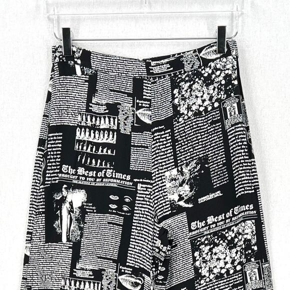 REFORMATION Sorrenti Pants Women 4 Black White Zine Magazine Newspaper Print NEW - Picture 6 of 16